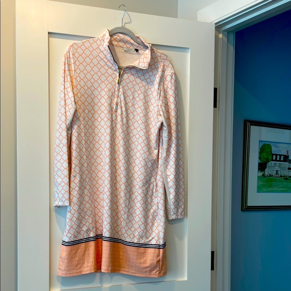 Cabana Life Orange and White Patterned 1/4 Zip Sport Dress - Large
